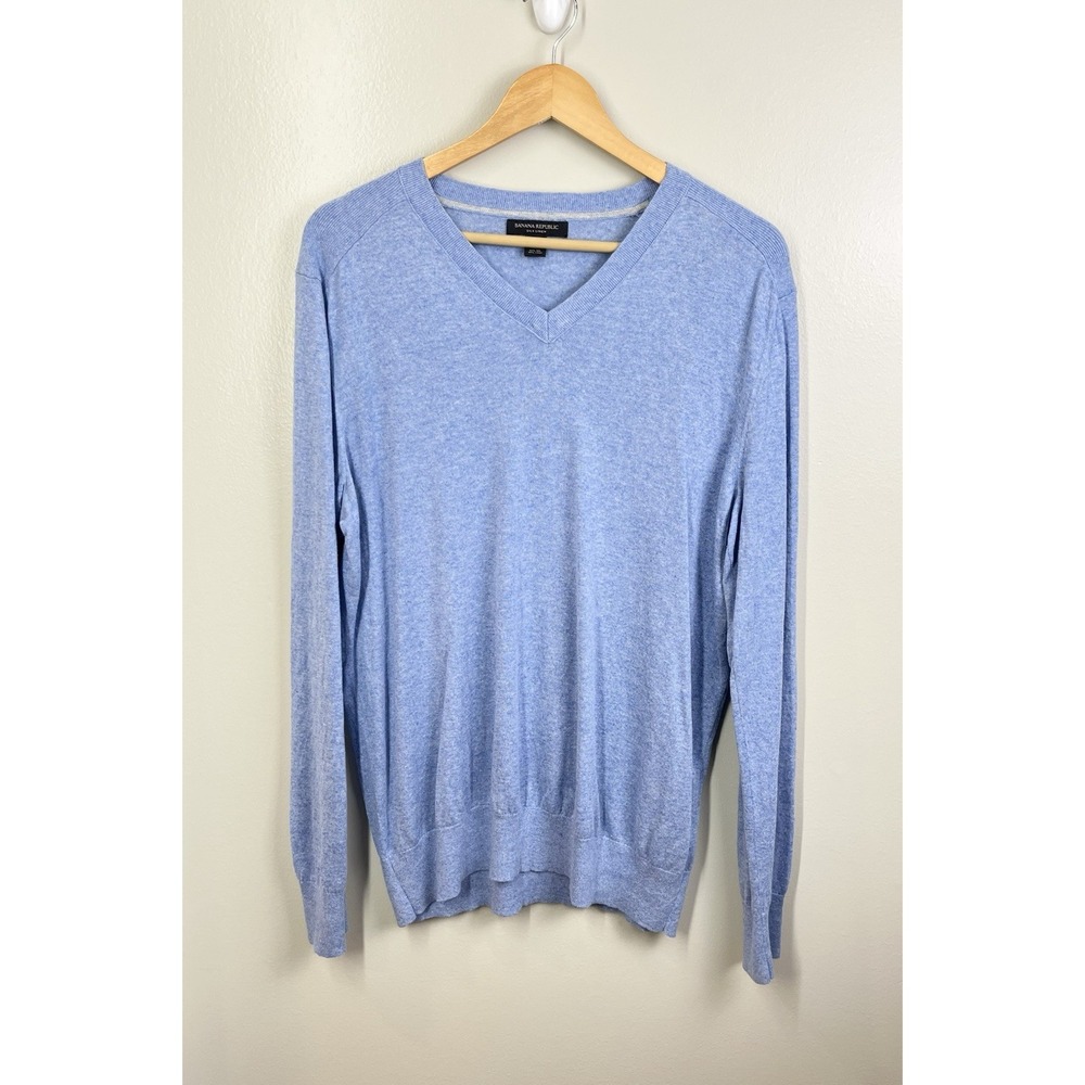 Banana Republic Sweater Mens Large Long Sleeve Silk Linen Light Blue V-Neck